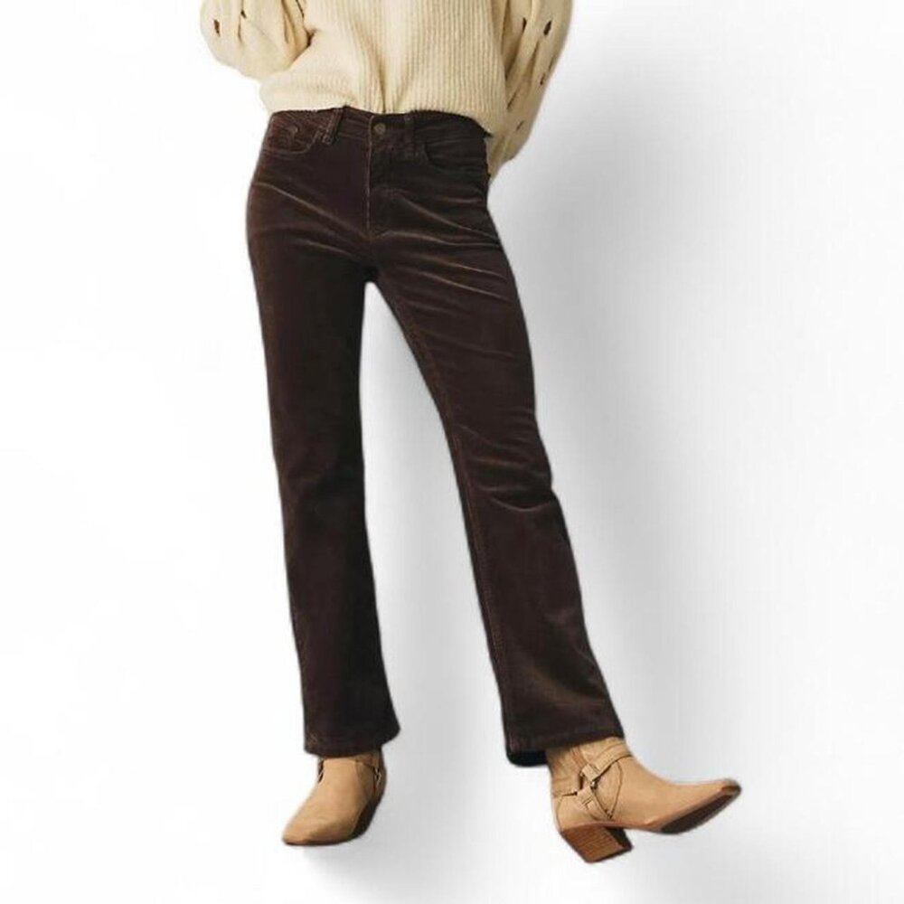 Pilcro The Yaya Mid-Rise Corduroy Crop Flare Jeans Brown